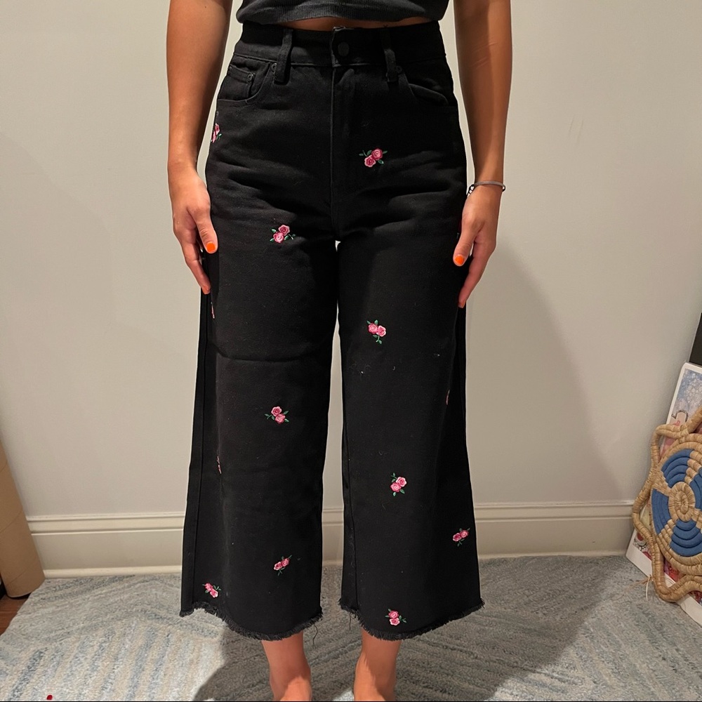 Lazy Oaf Black Pants with Rose Details